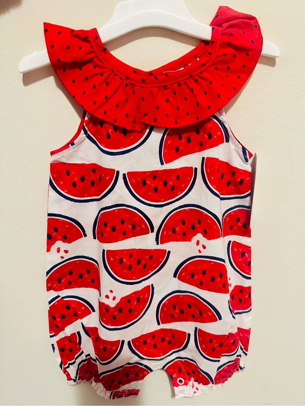 Carter's Red and White Watermelon Print Baby Romper NWT Size 6 Months